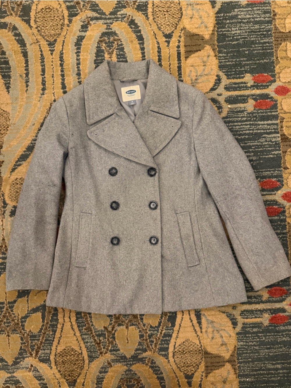 Old Navy Gray Double-Breasted Wool-Blend Coat